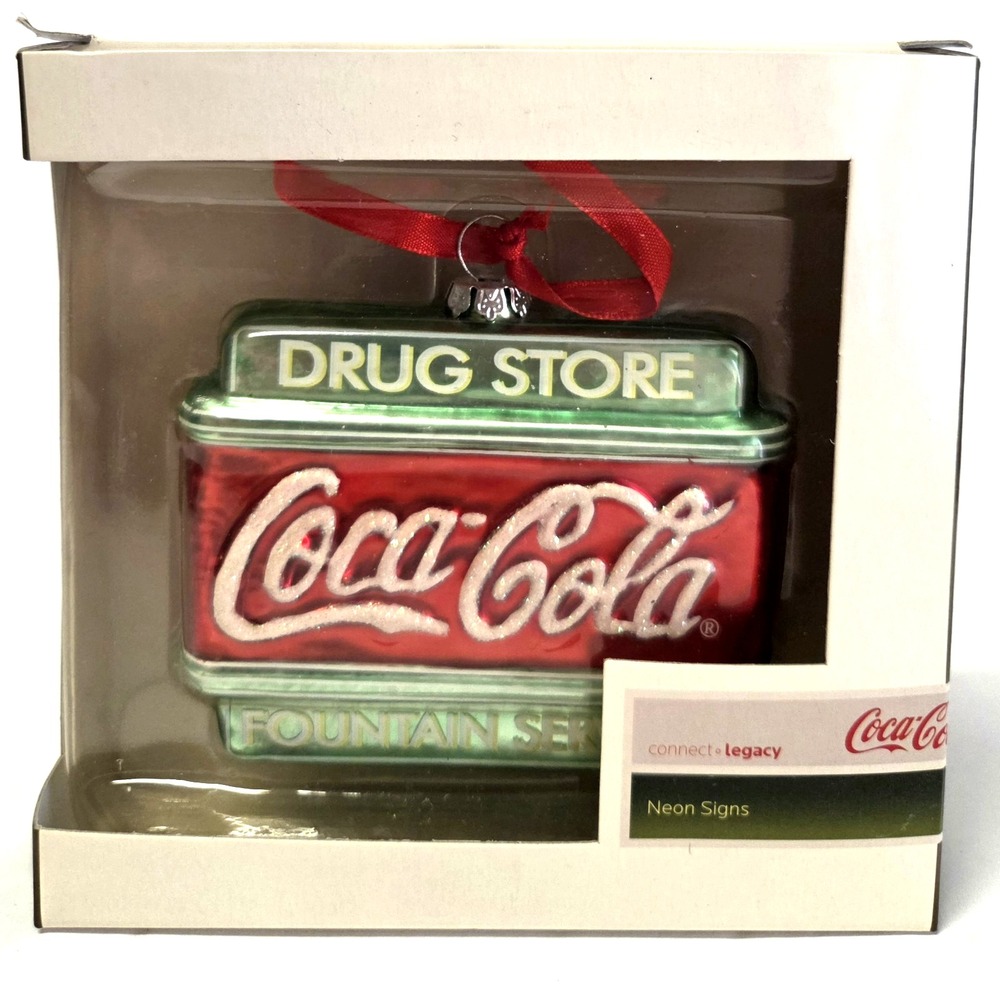 Coca Cola Ornament Holiday Glass '07 Connect Legacy Neon Signs Neon Fountain NIB